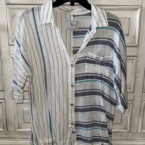 Rails Women's Striped Button Down Shirt - White and Blue